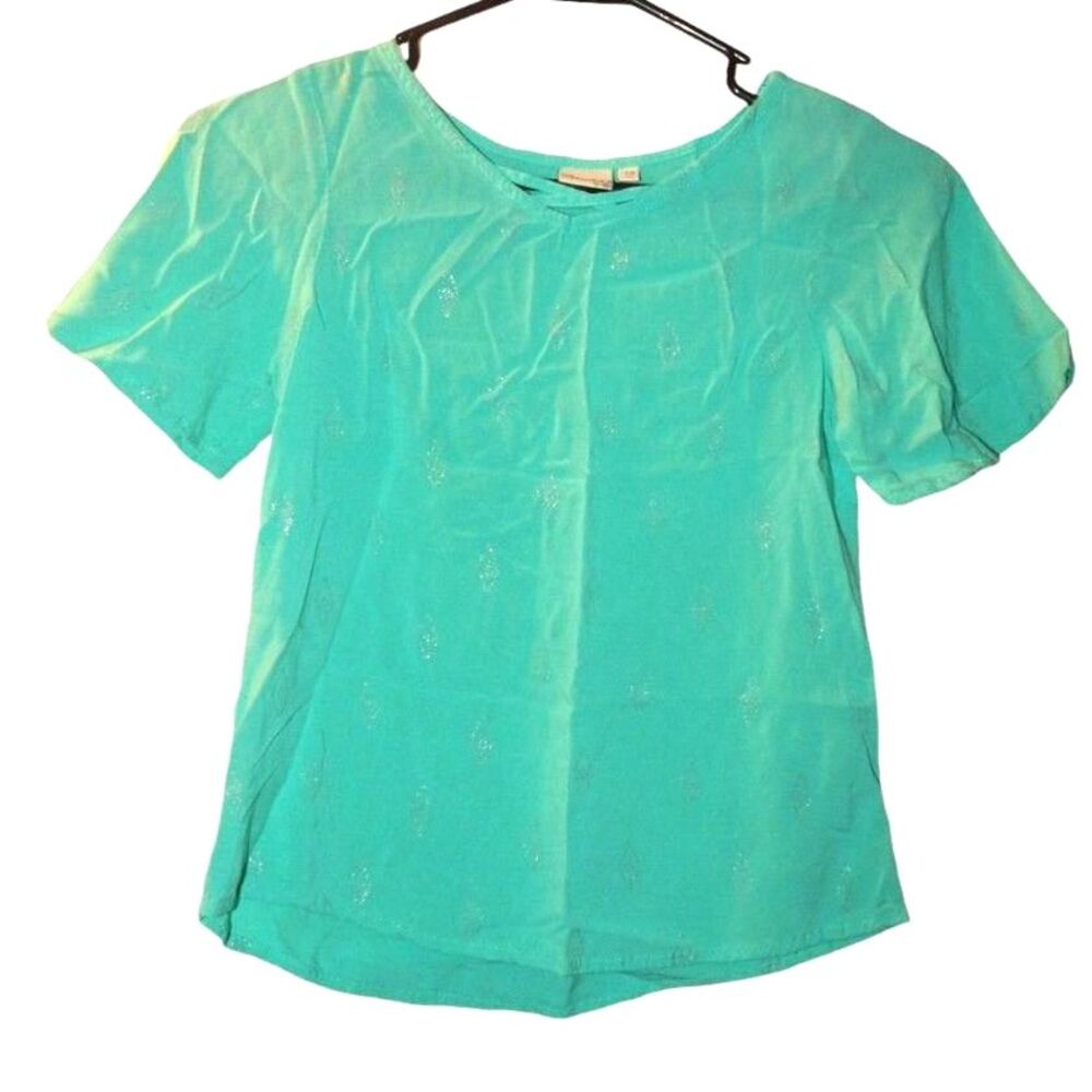 Mudd girls 7/8 teal silver diamond print flowy hi‑low short sleeve blouse